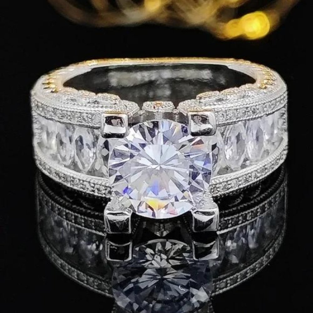 NEW LUXURY HALO 925 STERLING SILVER DIAMOND RING, CUTE RING, SHINY RING. - Picture 2 of 5